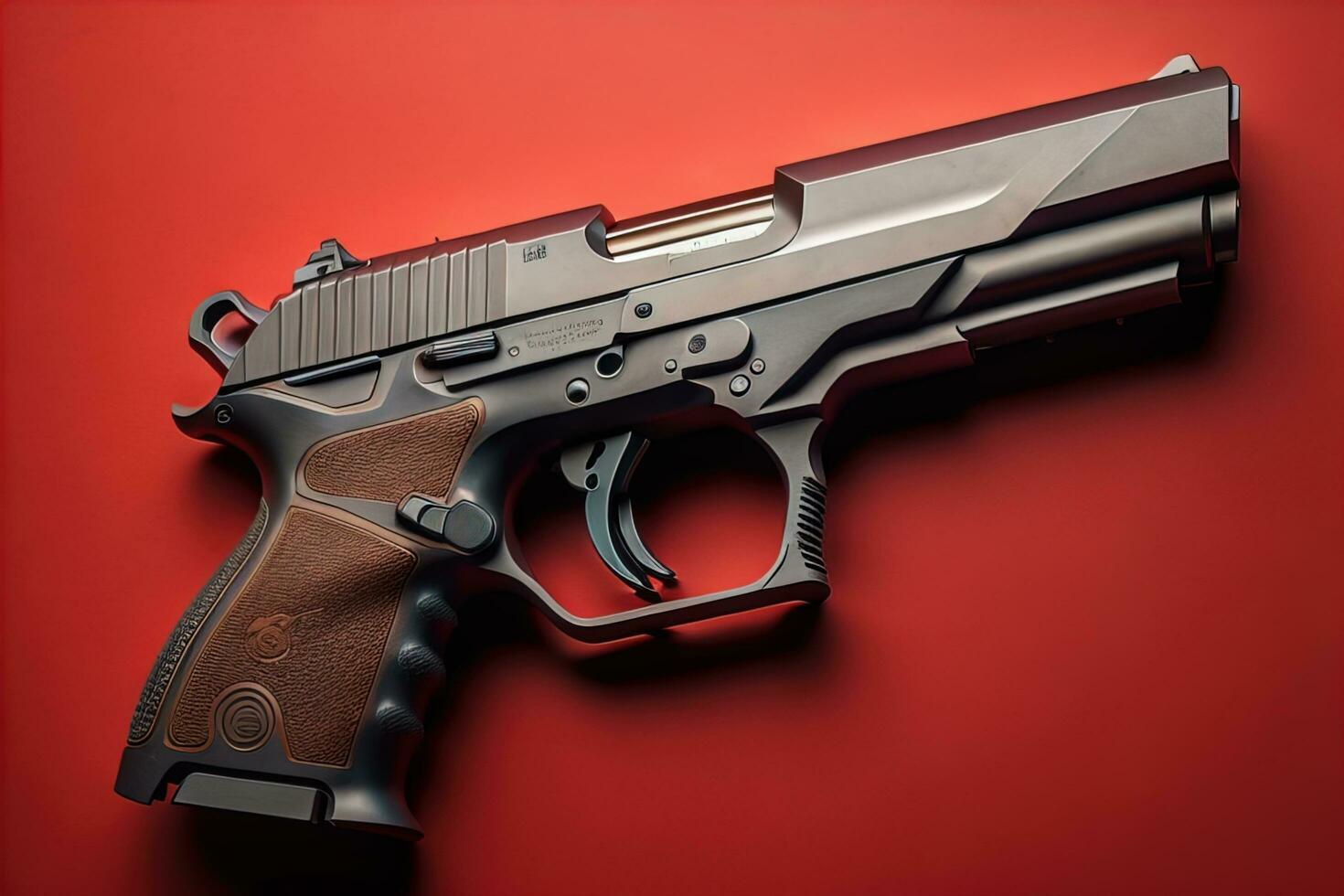 AI generated Semi-automatic handgun on a solid color background. Close-up. ai generative photo
