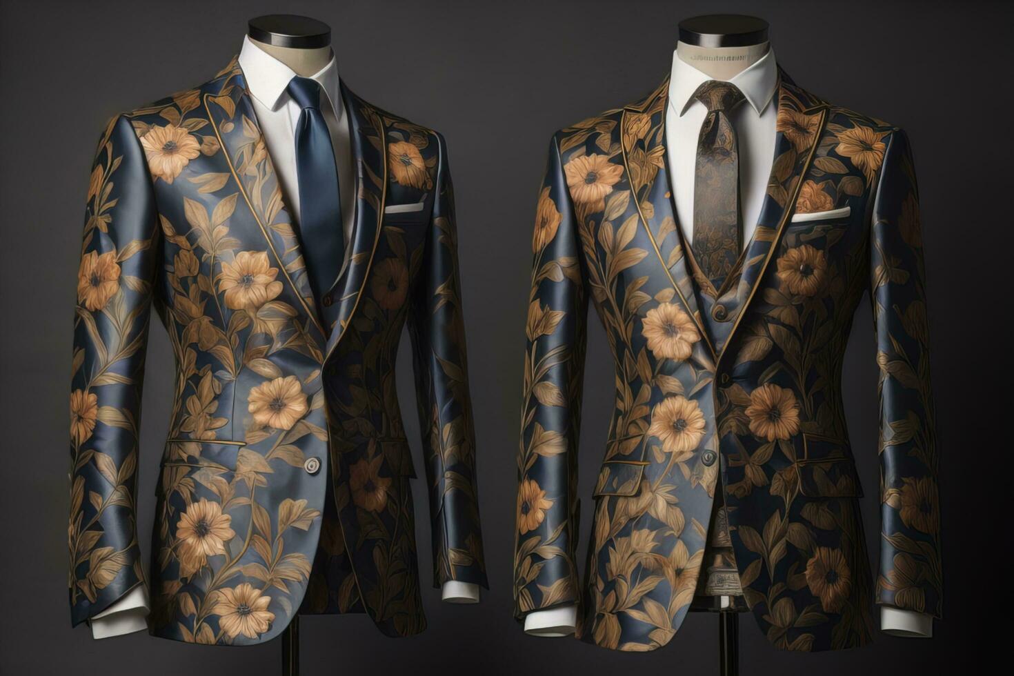 AI generated Wedding suit with floral pattern on a mannequin. generative ai photo