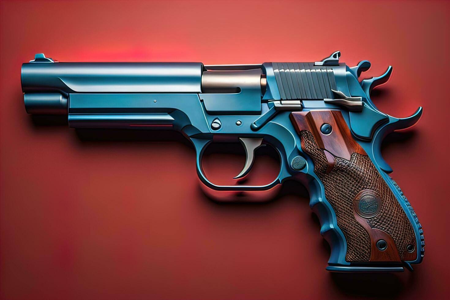 AI generated Semi-automatic handgun on a solid color background. Close-up. ai generative photo