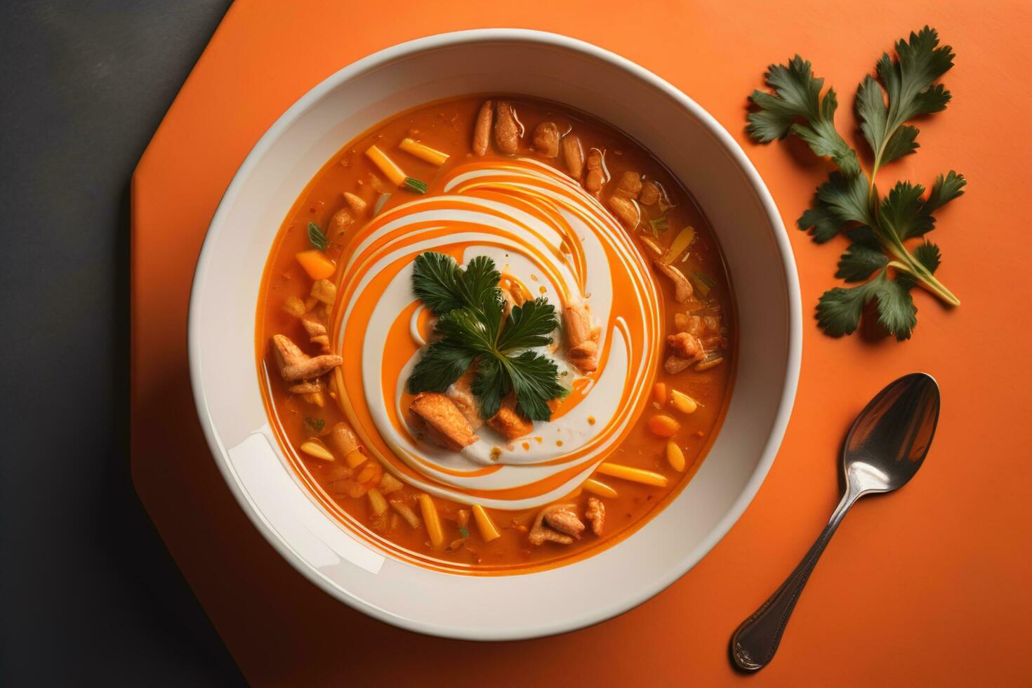AI generated Vegetable soup in a bowl on wooden background. ai generative photo