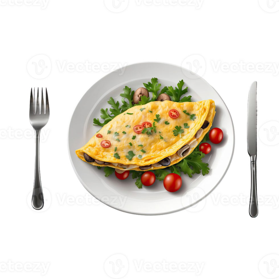 AI generated vegetable and mushroom omelet isolated on transparent background png