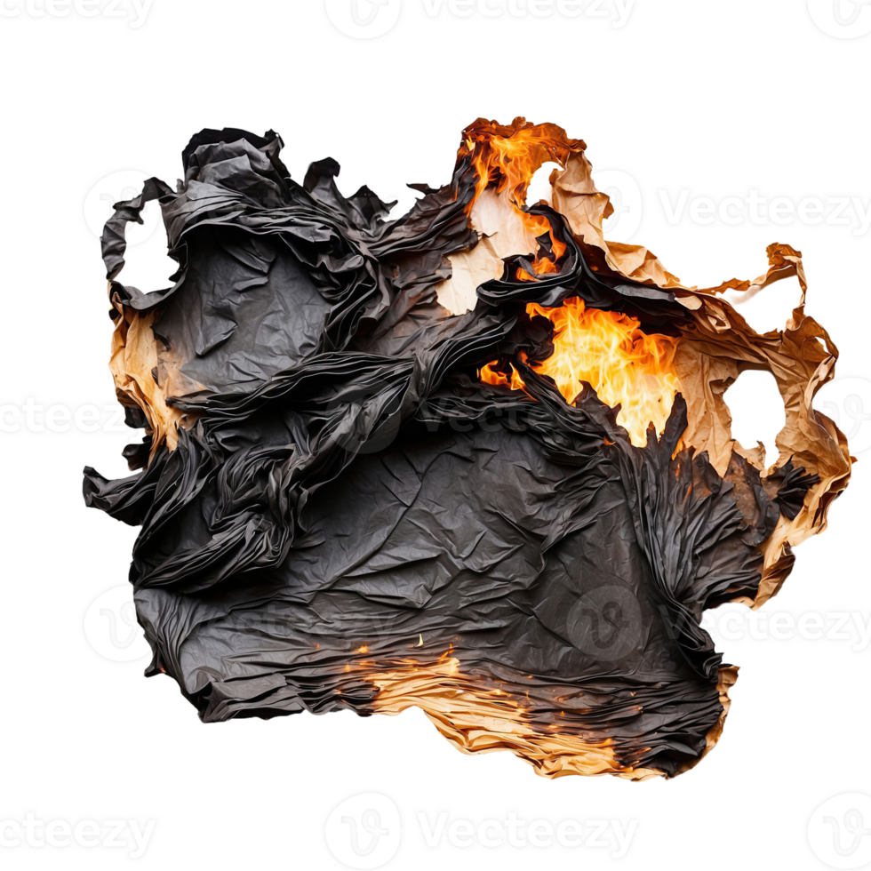 AI generated burnt and charred paper isolated on transparent background png
