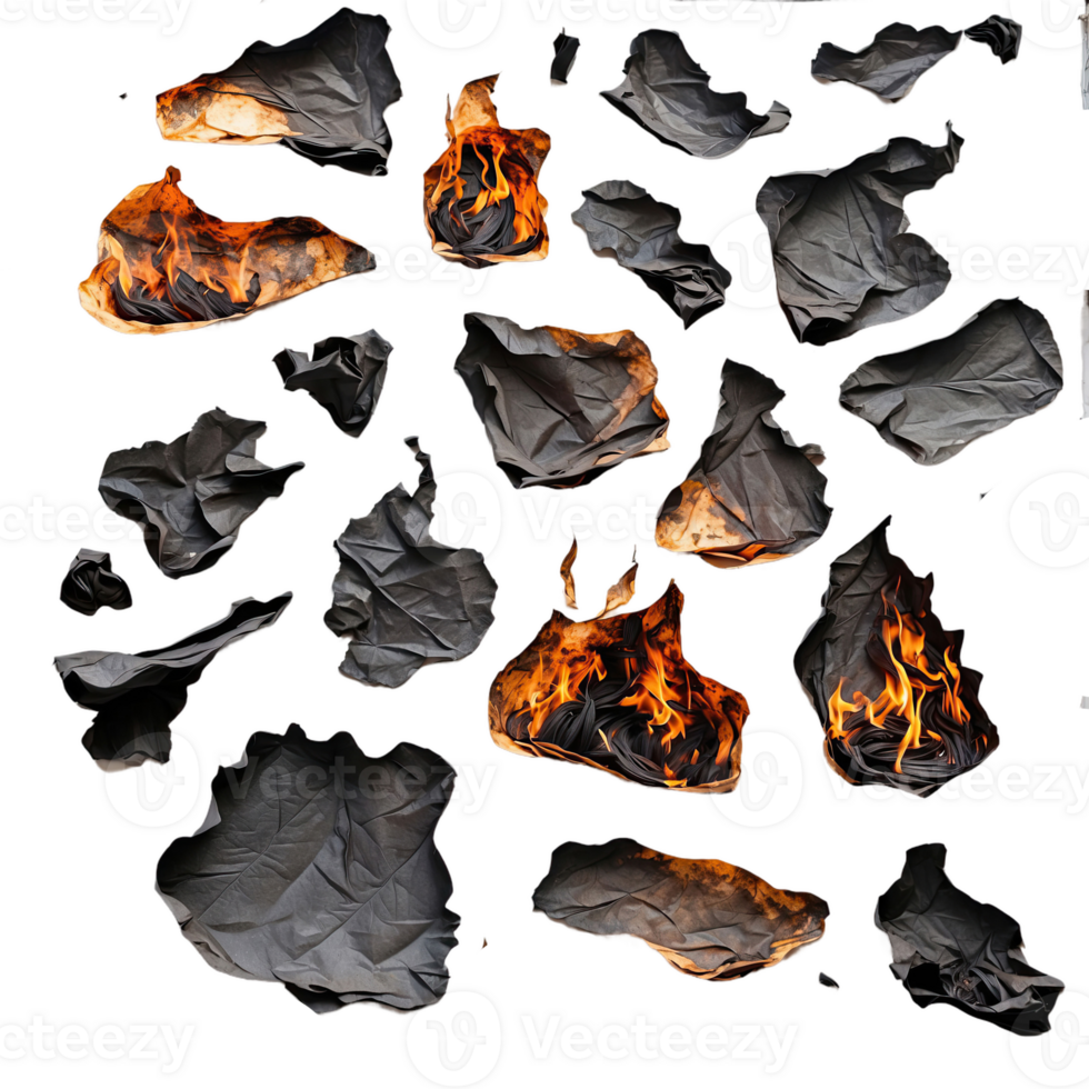 AI generated burnt and charred paper isolated on transparent background png