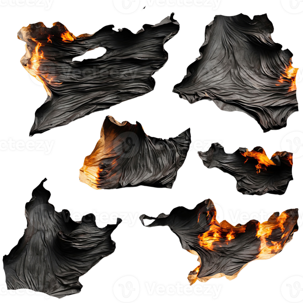 AI generated burnt and charred paper isolated on transparent background png