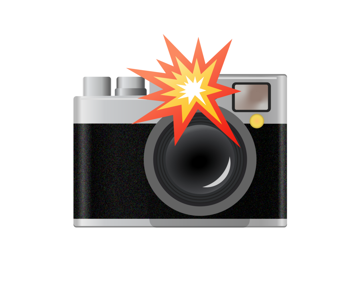 Classic profession black, silver casing camera icon with its flash going off png