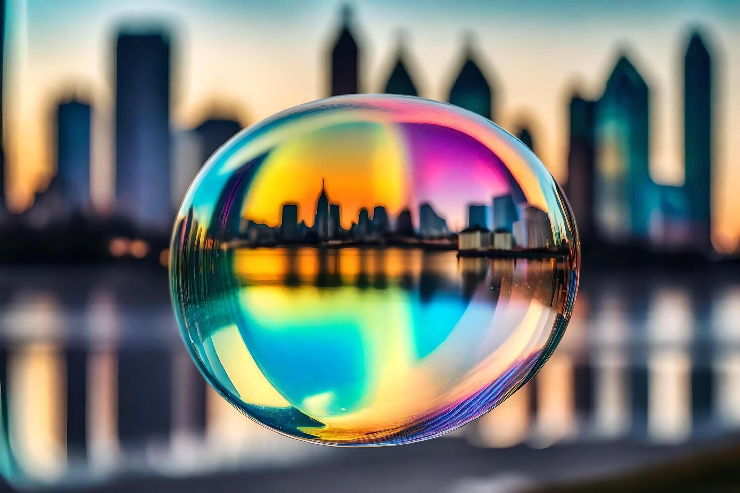 AI generated a bubble with a city skyline in the background photo