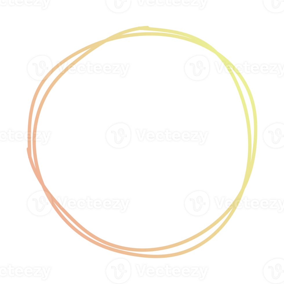 Hand drawn doodle golden circle frame on transparent background png