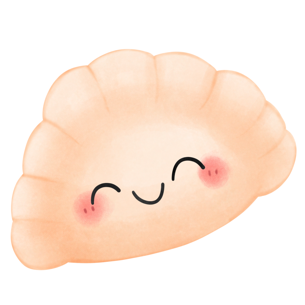 Cute gyoza dumpling character with smiling face watercolor isolated png