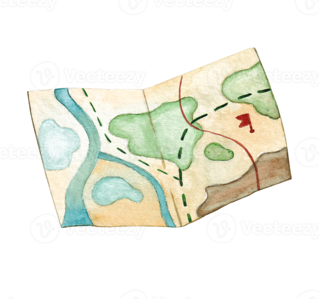 Watercolor illustration of a locality map isolated on a transparent background. png