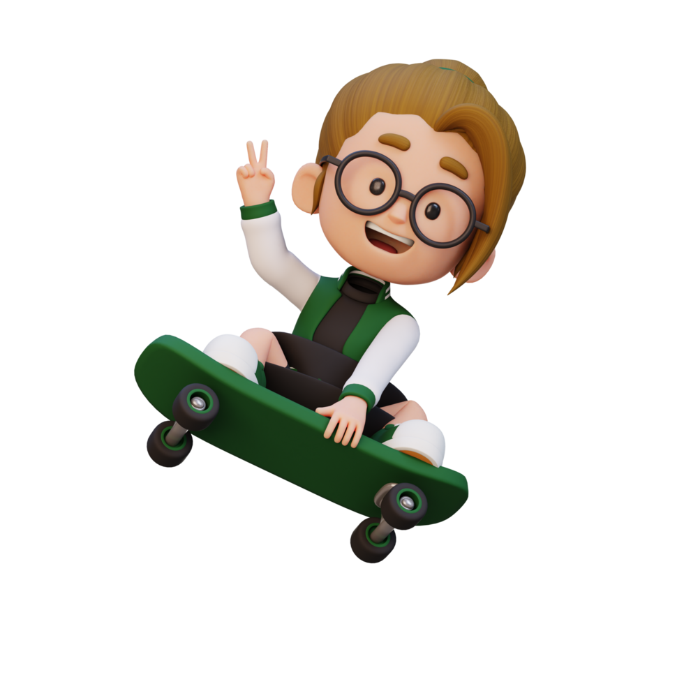 3D girl character ride skateboard png