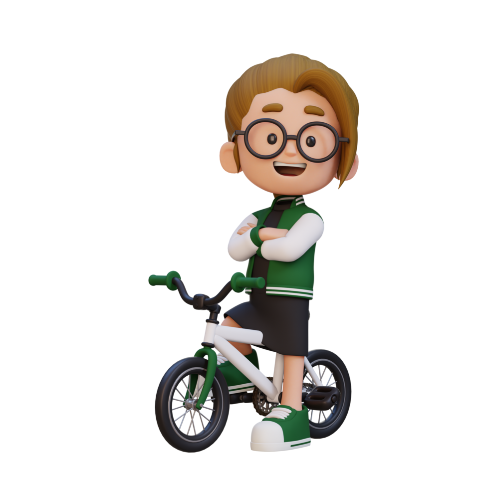 3D girl character ride bike go to school png