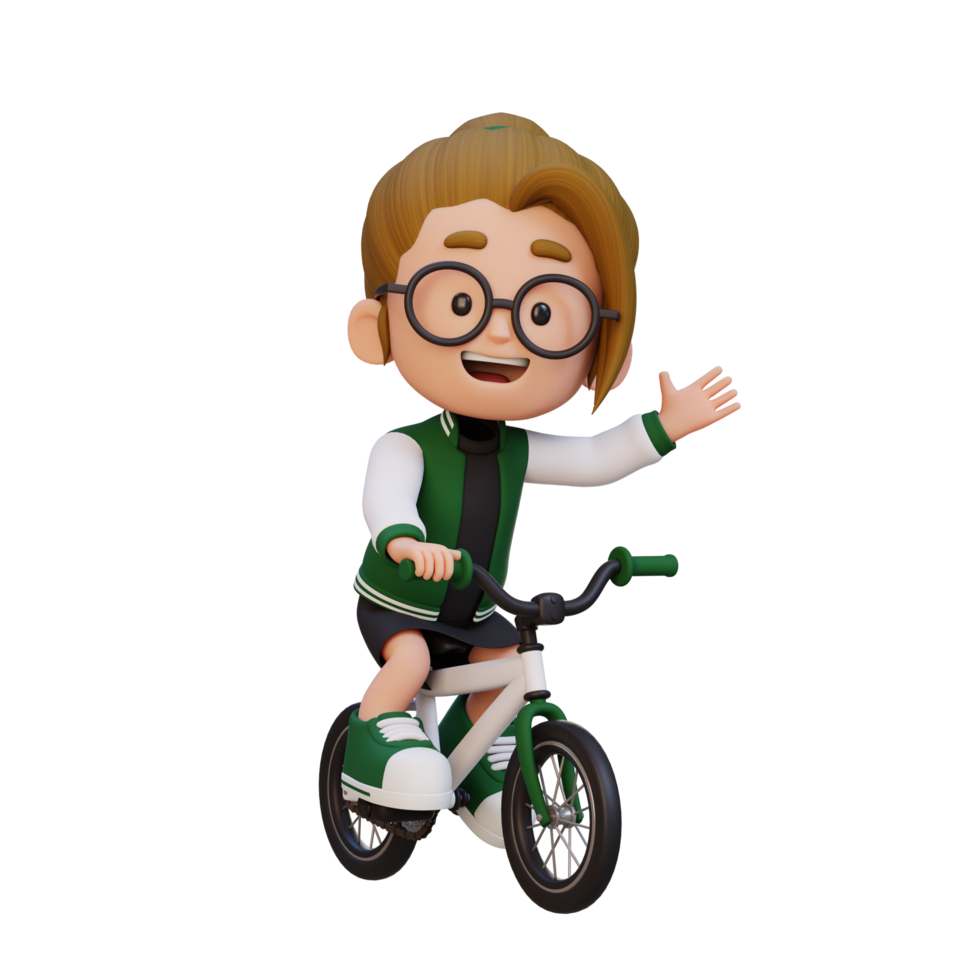 3D girl character ride bike go to school png