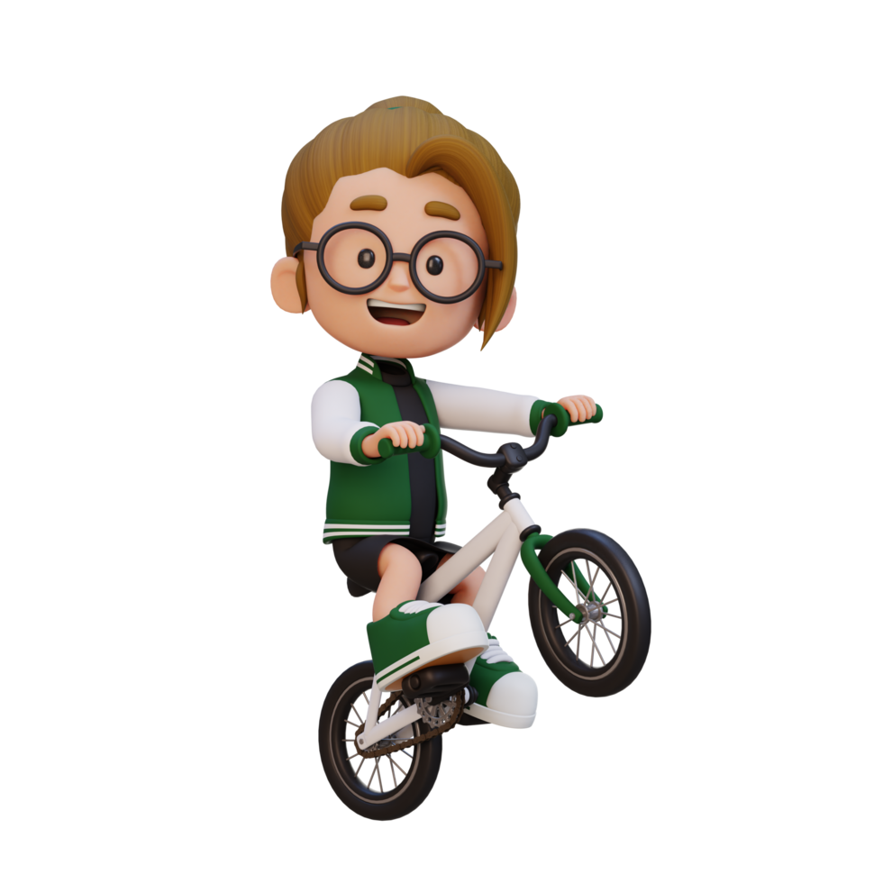 3D girl character ride bike go to school png