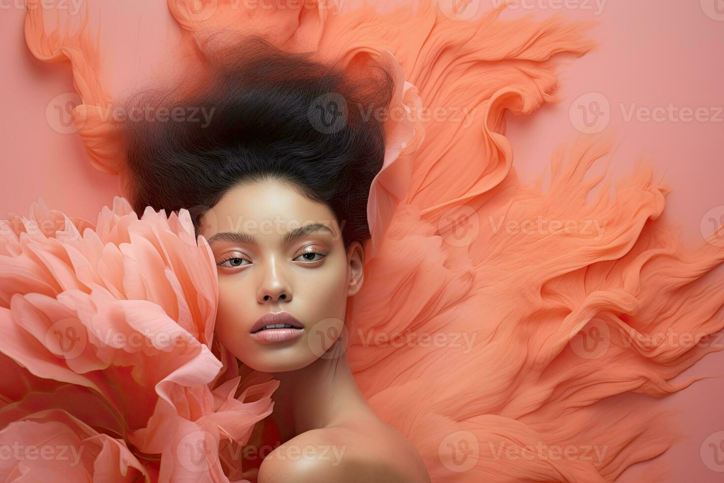 AI generated Ethereal Portrait in 2024's Trendy Peach Fuzz Color. photo