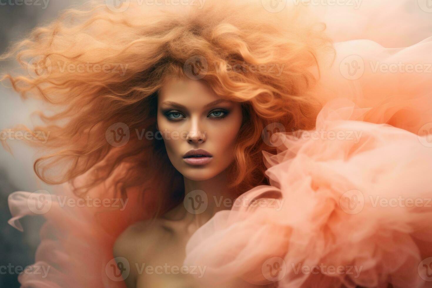 AI generated Ethereal Portrait in 2024's Trendy Peach Fuzz Color. photo
