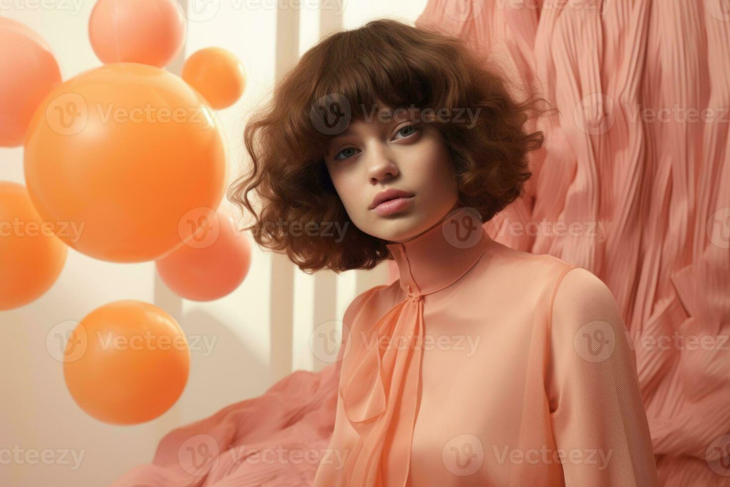 AI generated Ethereal Portrait in 2024's Trendy Peach Fuzz Color. photo