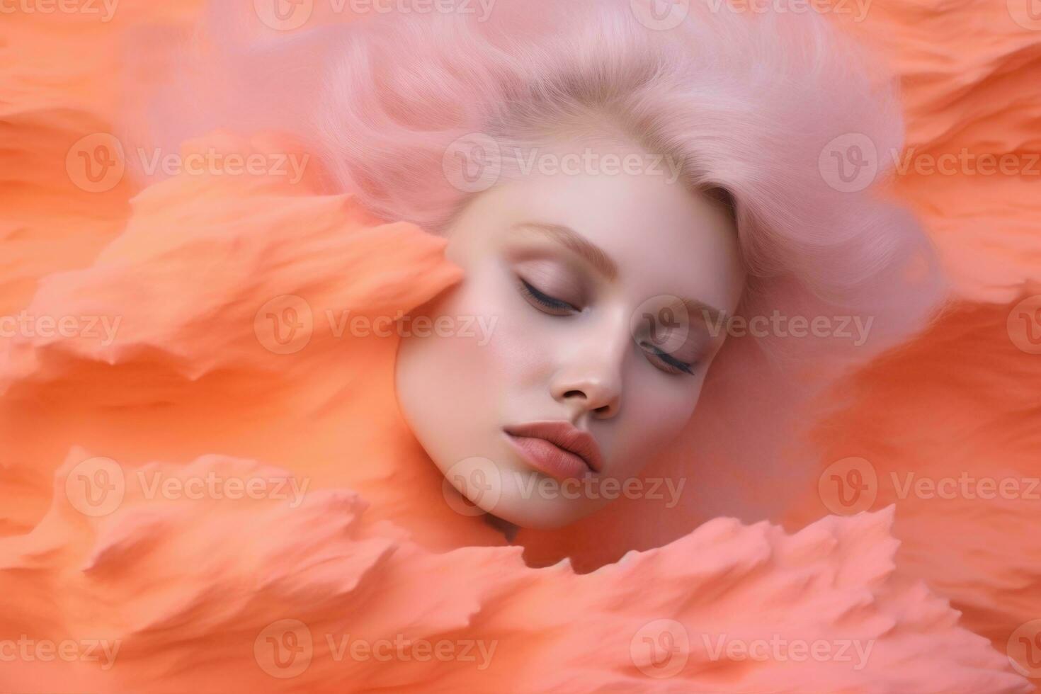 AI generated Ethereal Portrait in 2024's Trendy Peach Fuzz Color. photo