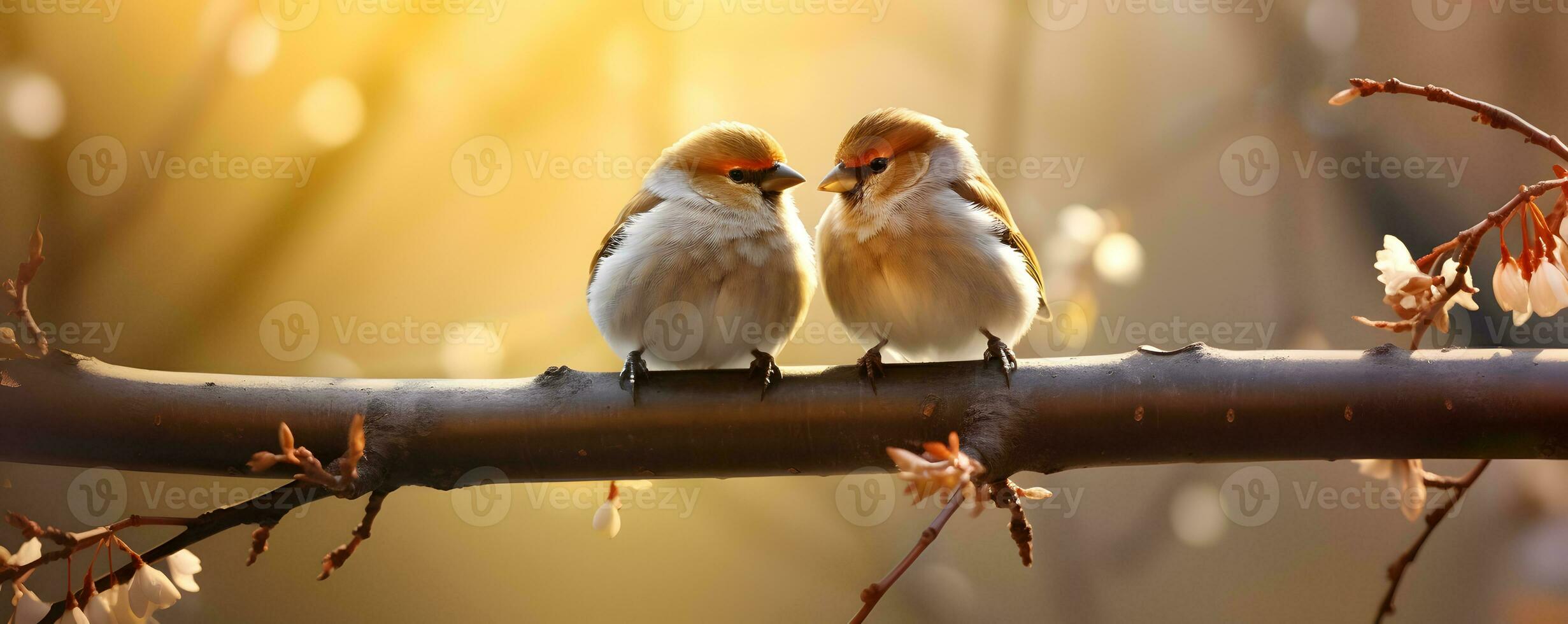AI generated Two tree sparrows on the branch in a garden photo