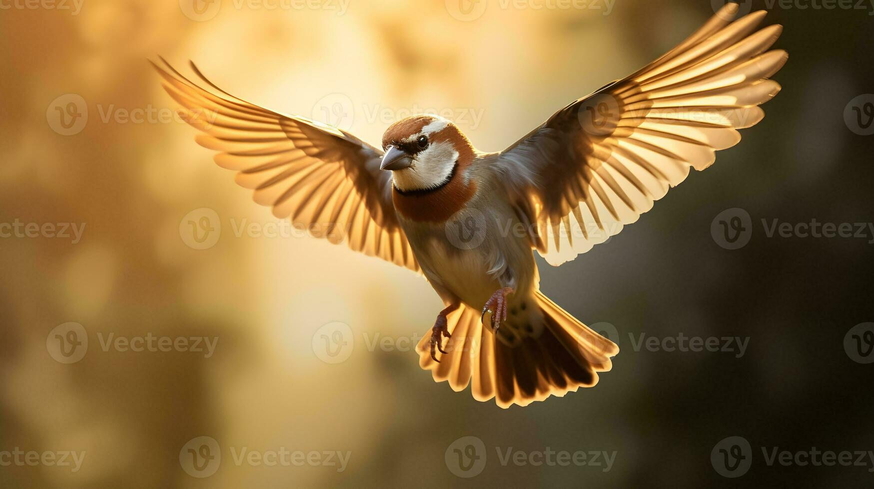 AI generated Tree sparrow resting on the branch in a garden photo