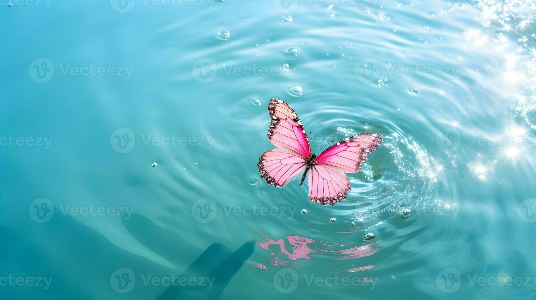 AI generated Pink colored butterfly on surface of water. Concept of butterfly effect. photo