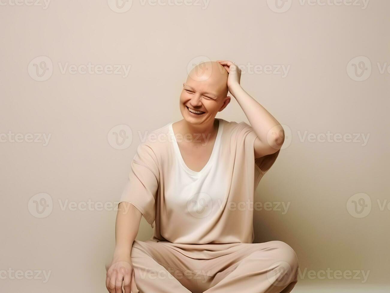 AI generated Portrait of caucasian bald woman, alopecia and cancer awareness photo