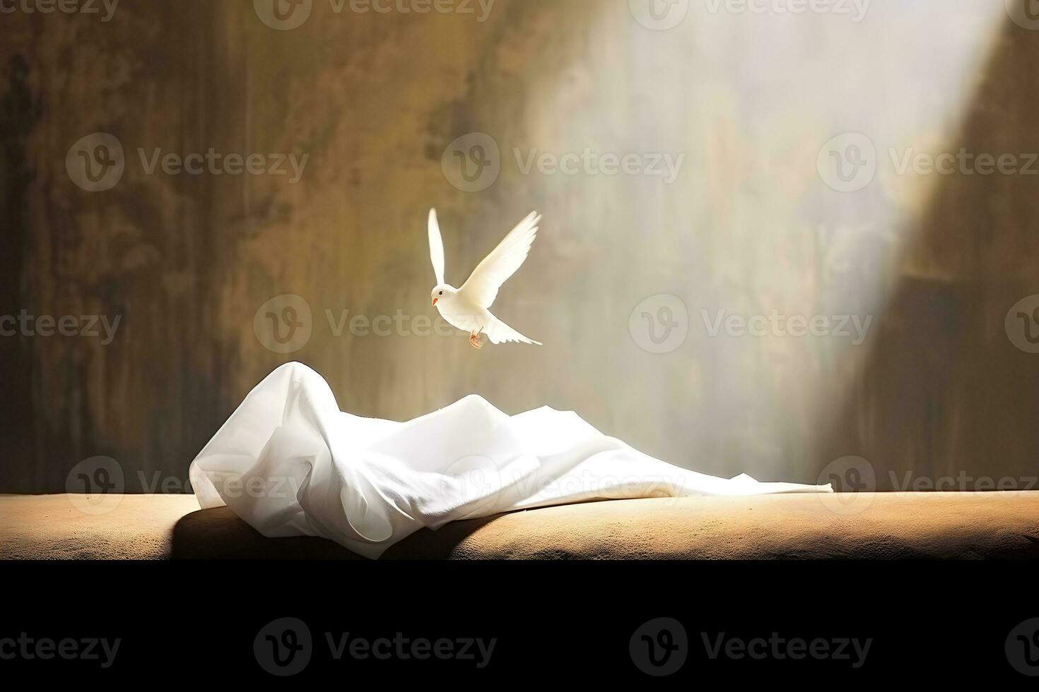 AI generated Resurrection Of Jesus Christ Concept. White Bird, Shroud And Crucifixion At Sunrise photo