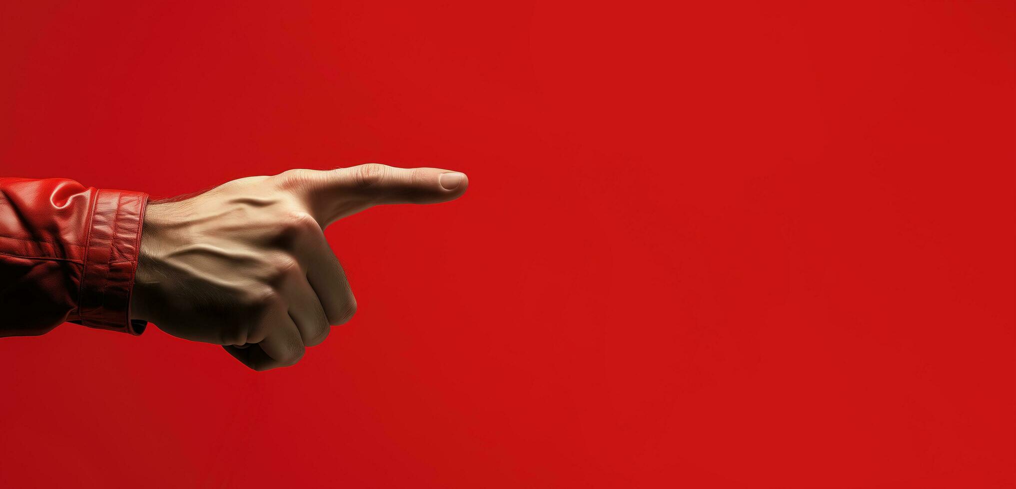A hand with a pointing finger on a red background. photo
