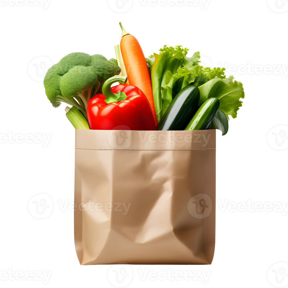AI generated Fresh Vegetables in Paper Bag Isolated on Transparent Background png