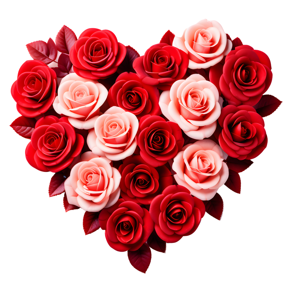 AI generated Heart Shaped Roses Isolated on Transparent Background png