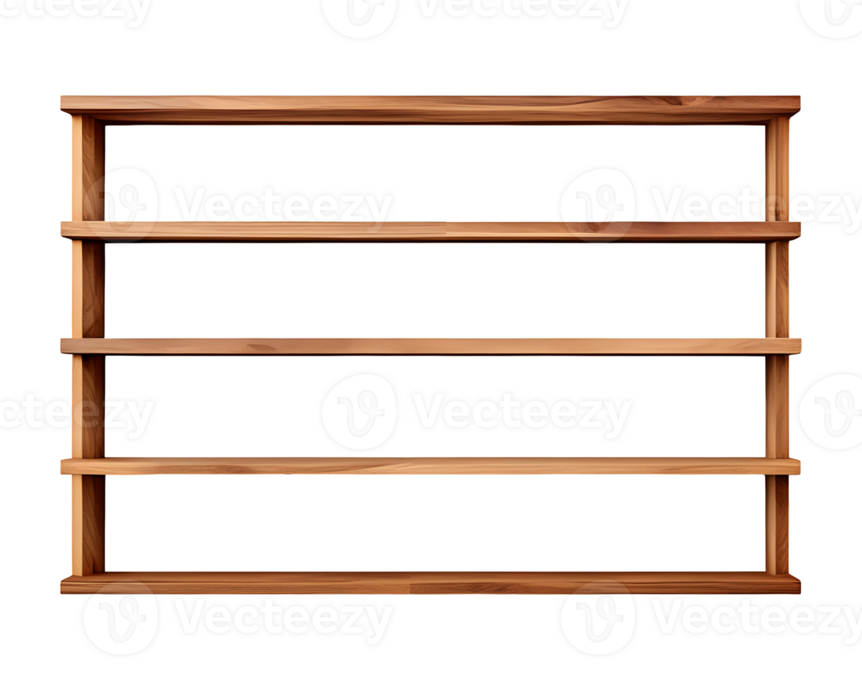 AI generated Empty Wooden Bookshelves Isolated on Transparent