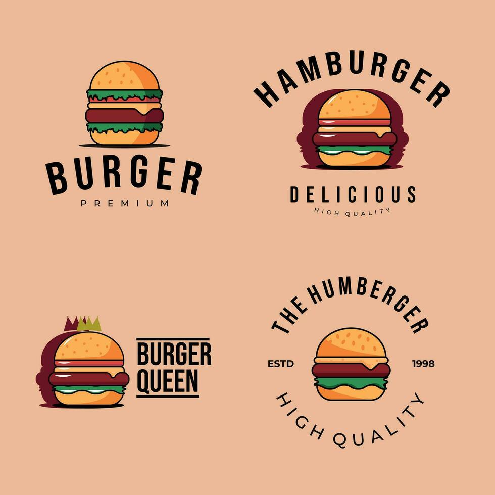 set burger logo, hamburger collection, vintage vector illustration