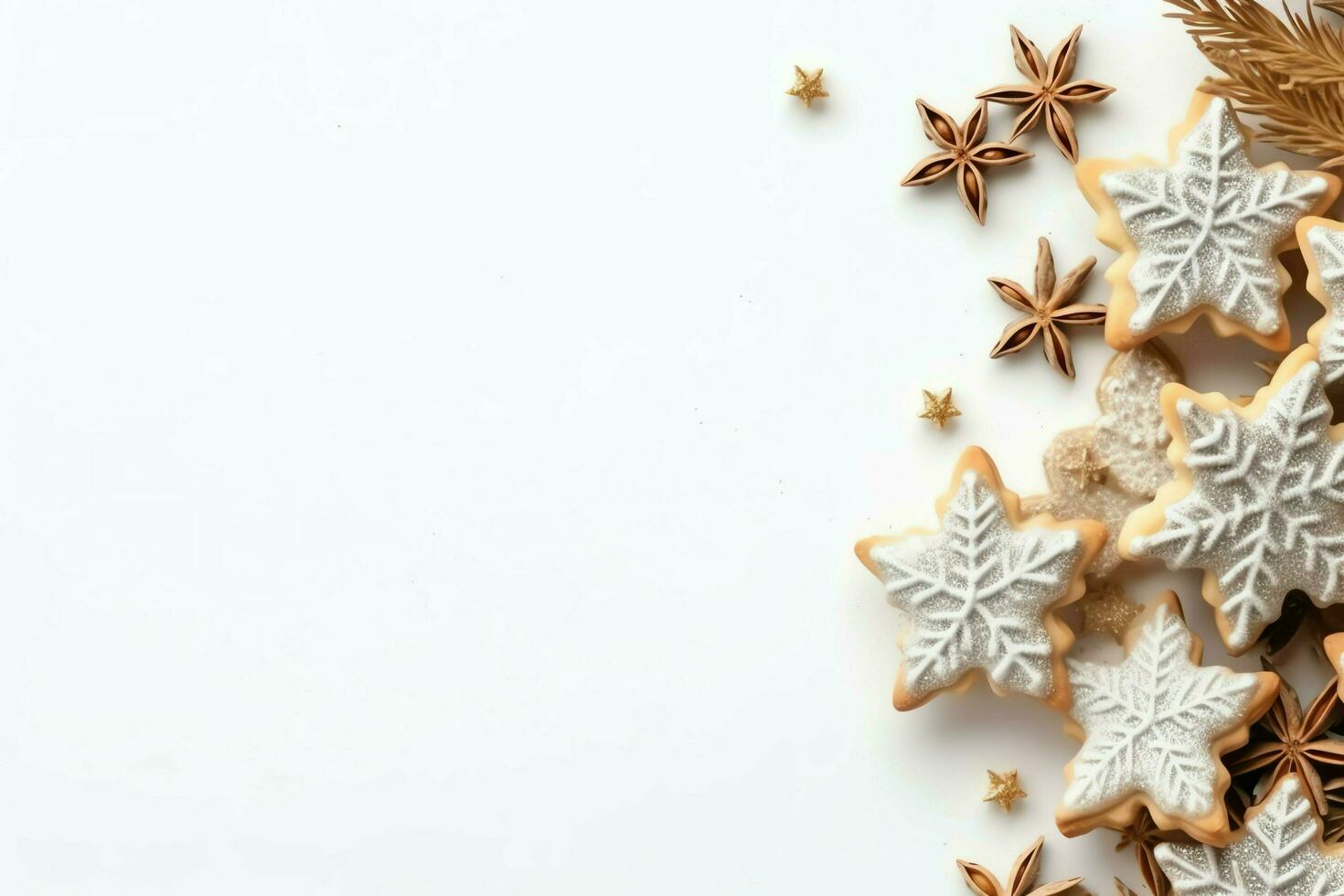 Christmas composition with gift boxes, card balls fir branches pine cones with copy space. Christmas by AI Generated photo