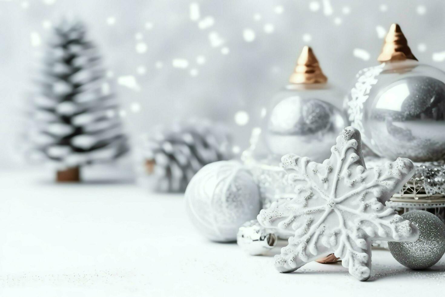 Christmas composition with gift boxes, card balls fir branches pine cones with copy space. Christmas by AI Generated photo