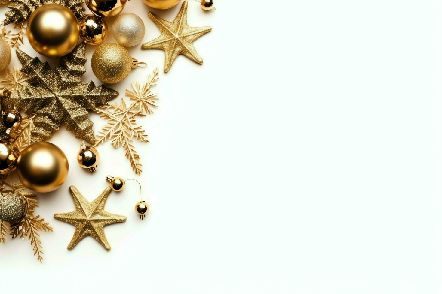 Christmas composition with gift boxes, card balls fir branches pine cones with copy space. Christmas by AI Generated photo