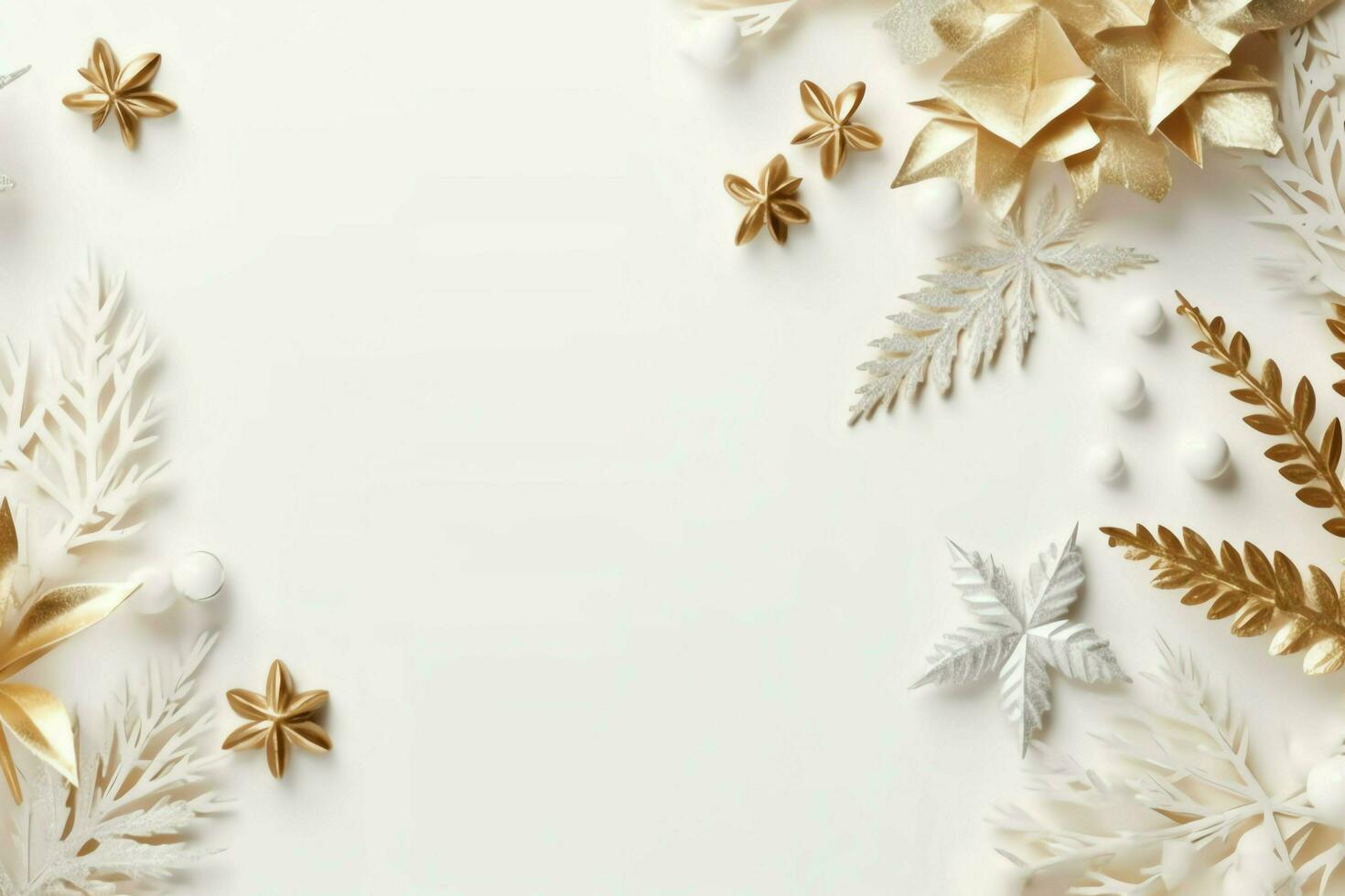 Christmas composition with gift boxes, card balls fir branches pine cones with copy space. Christmas by AI Generated photo