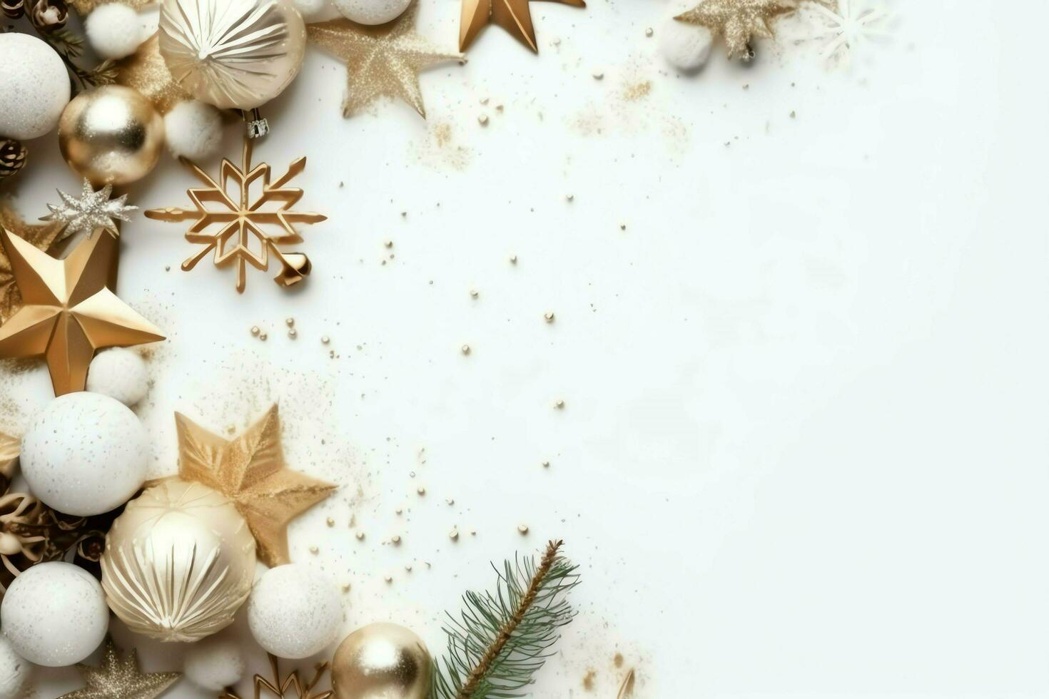 Christmas composition with gift boxes, card balls fir branches pine cones with copy space. Christmas by AI Generated photo