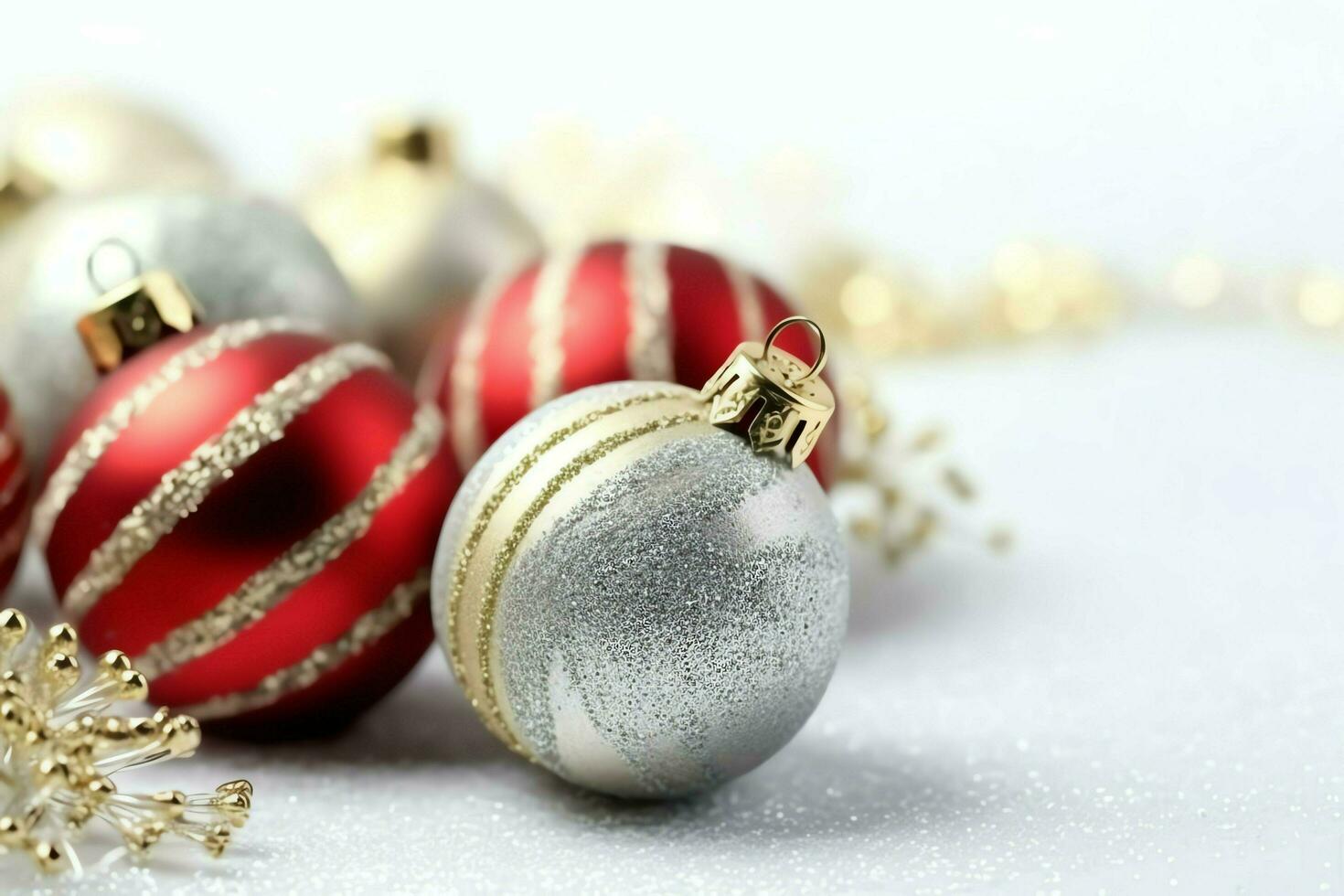 Christmas composition with gift boxes, card balls fir branches pine cones with copy space. Christmas by AI Generated photo