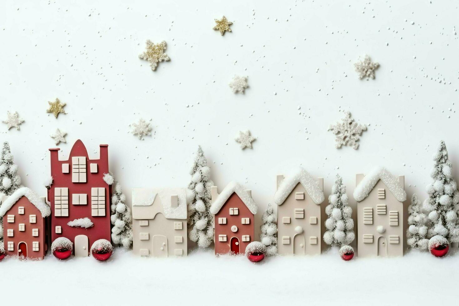 Christmas composition with gift boxes, card balls fir branches pine cones with copy space. Christmas by AI Generated photo