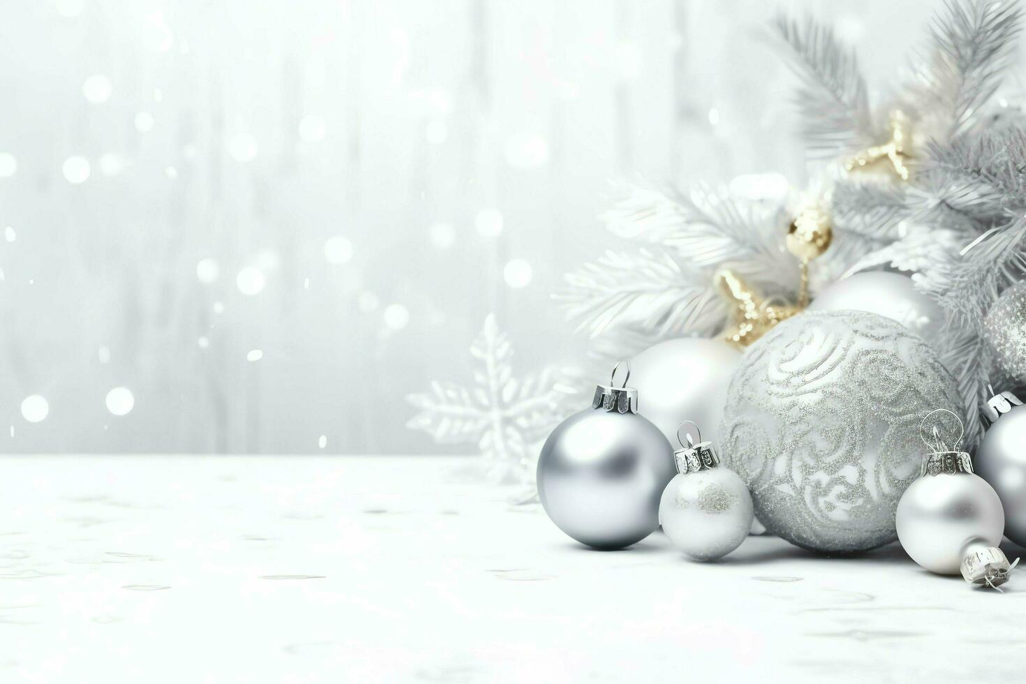 Christmas composition with gift boxes, card balls fir branches pine cones with copy space. Christmas by AI Generated photo