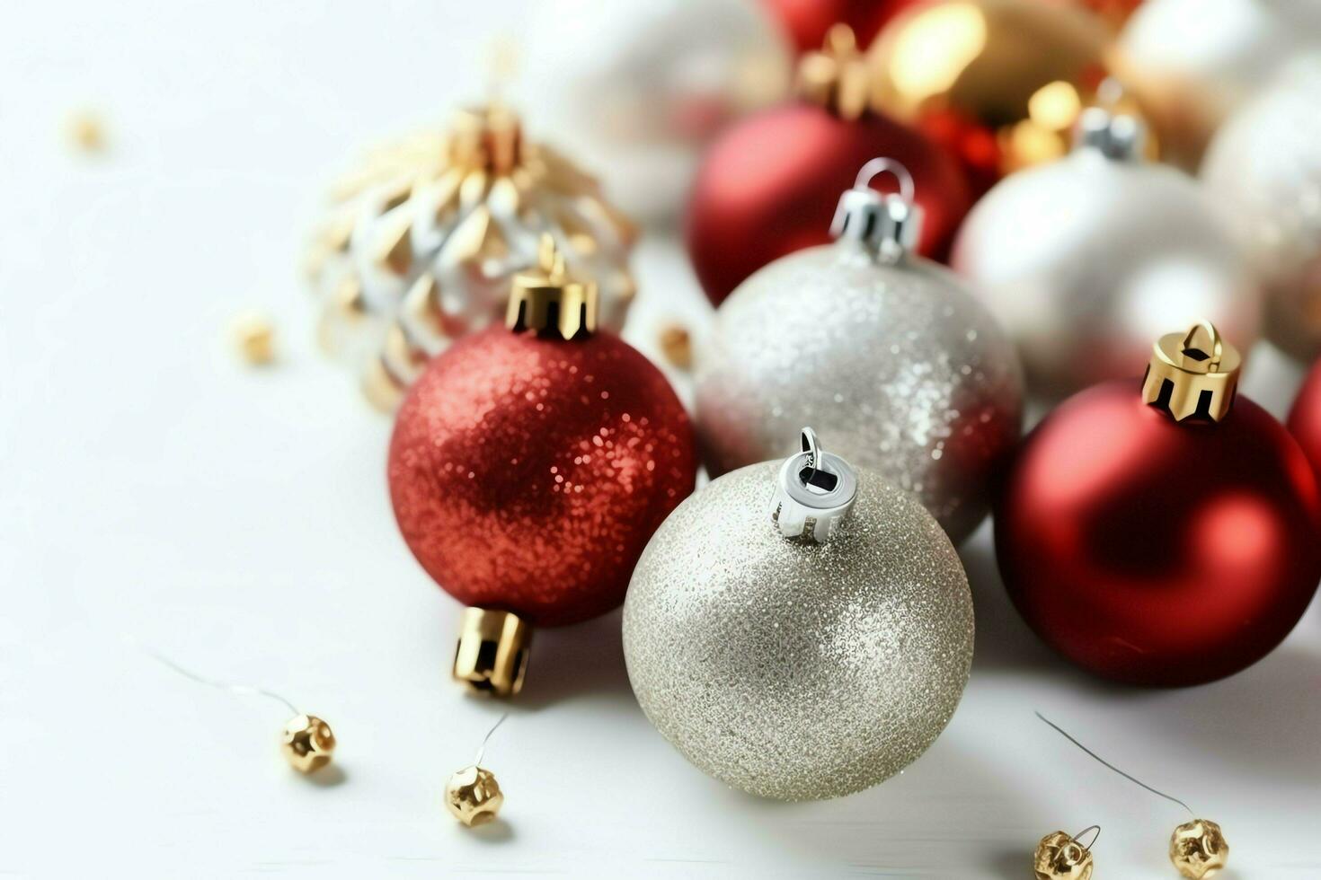 Christmas composition with gift boxes, card balls fir branches pine cones with copy space. Christmas by AI Generated photo