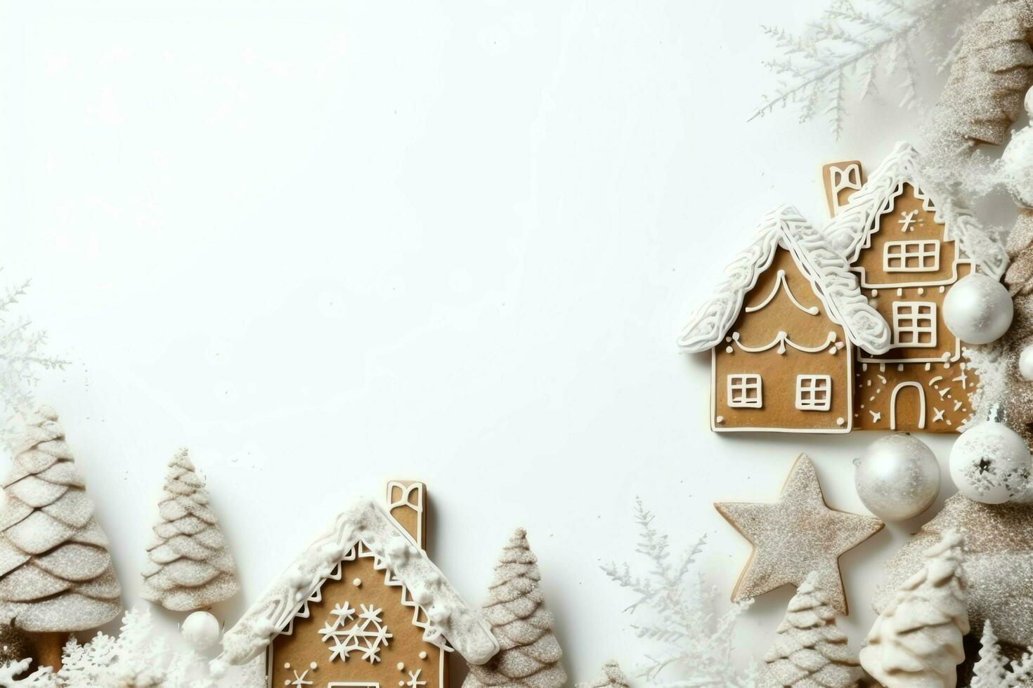 Christmas composition with gift boxes, card balls fir branches pine cones with copy space. Christmas by AI Generated photo