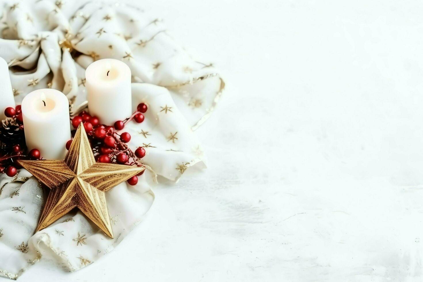 Christmas composition with gift boxes, card balls fir branches pine cones with copy space. Christmas by AI Generated photo