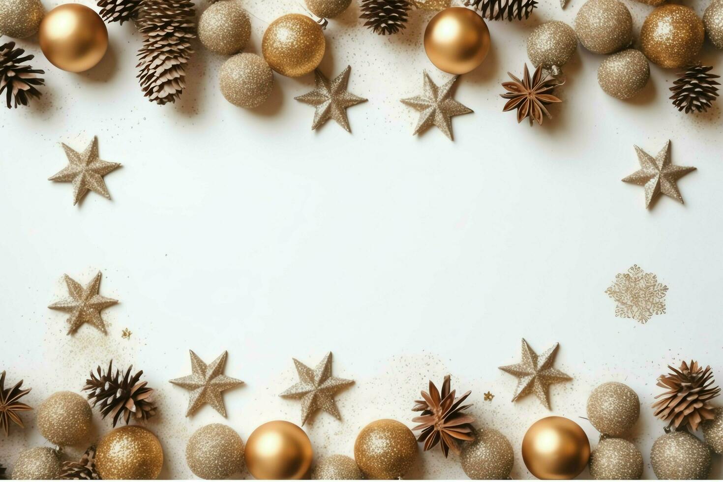 Christmas composition with gift boxes, card balls fir branches pine cones with copy space. Christmas by AI Generated photo