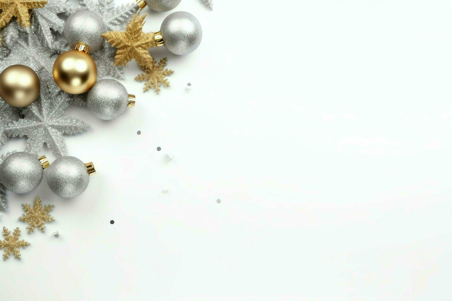Christmas composition with gift boxes, card balls fir branches pine cones with copy space. Christmas by AI Generated photo