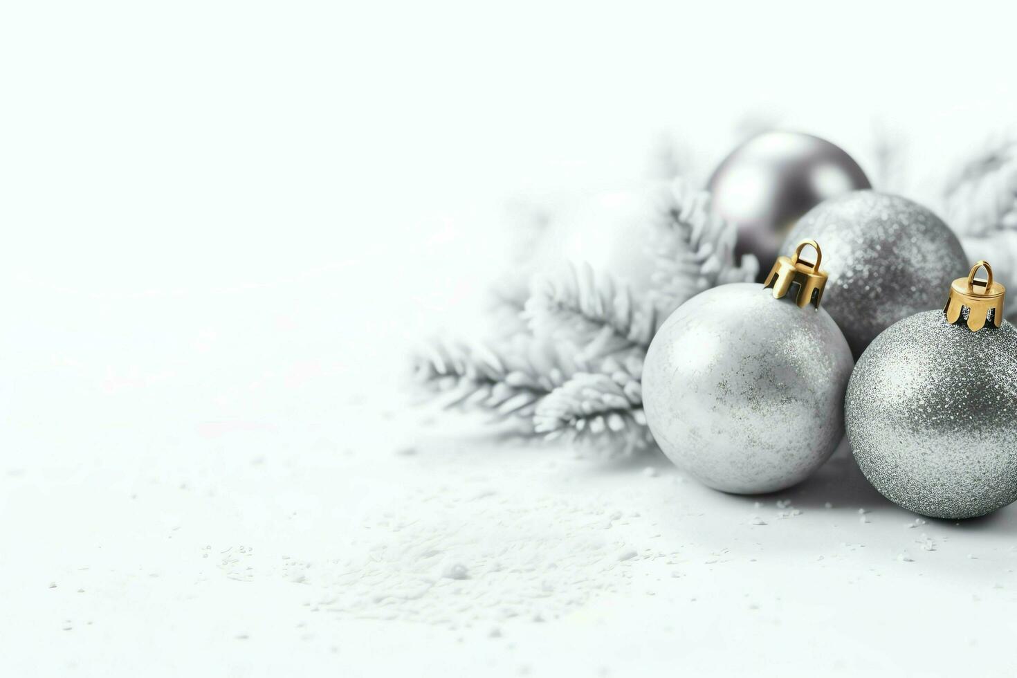Christmas composition with gift boxes, card balls fir branches pine cones with copy space. Christmas by AI Generated photo