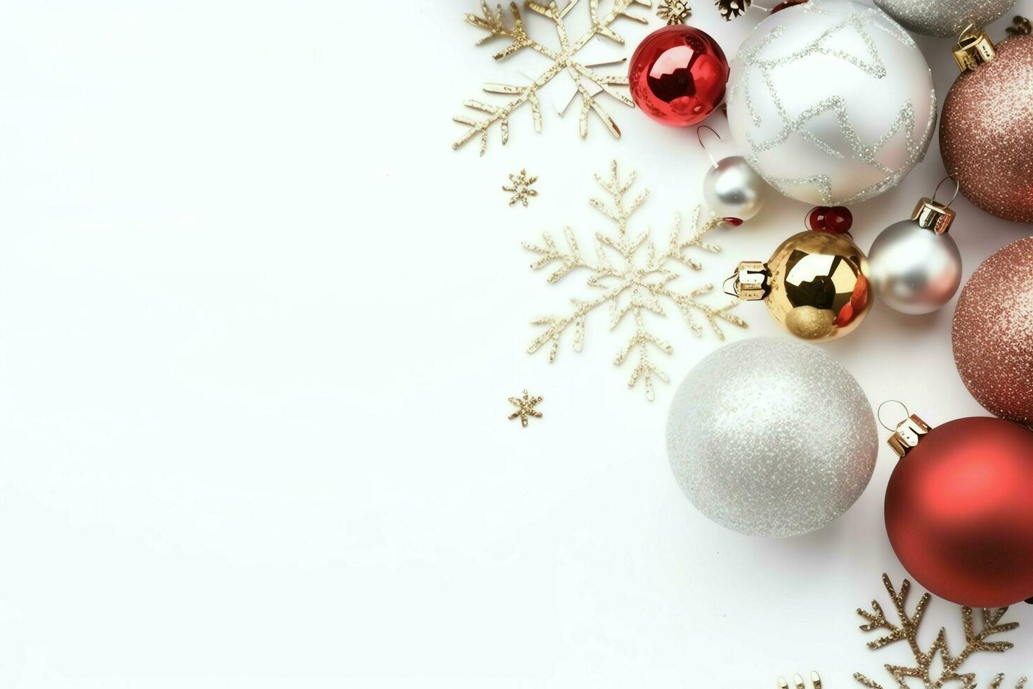 Christmas composition with gift boxes, card balls fir branches pine cones with copy space. Christmas by AI Generated photo