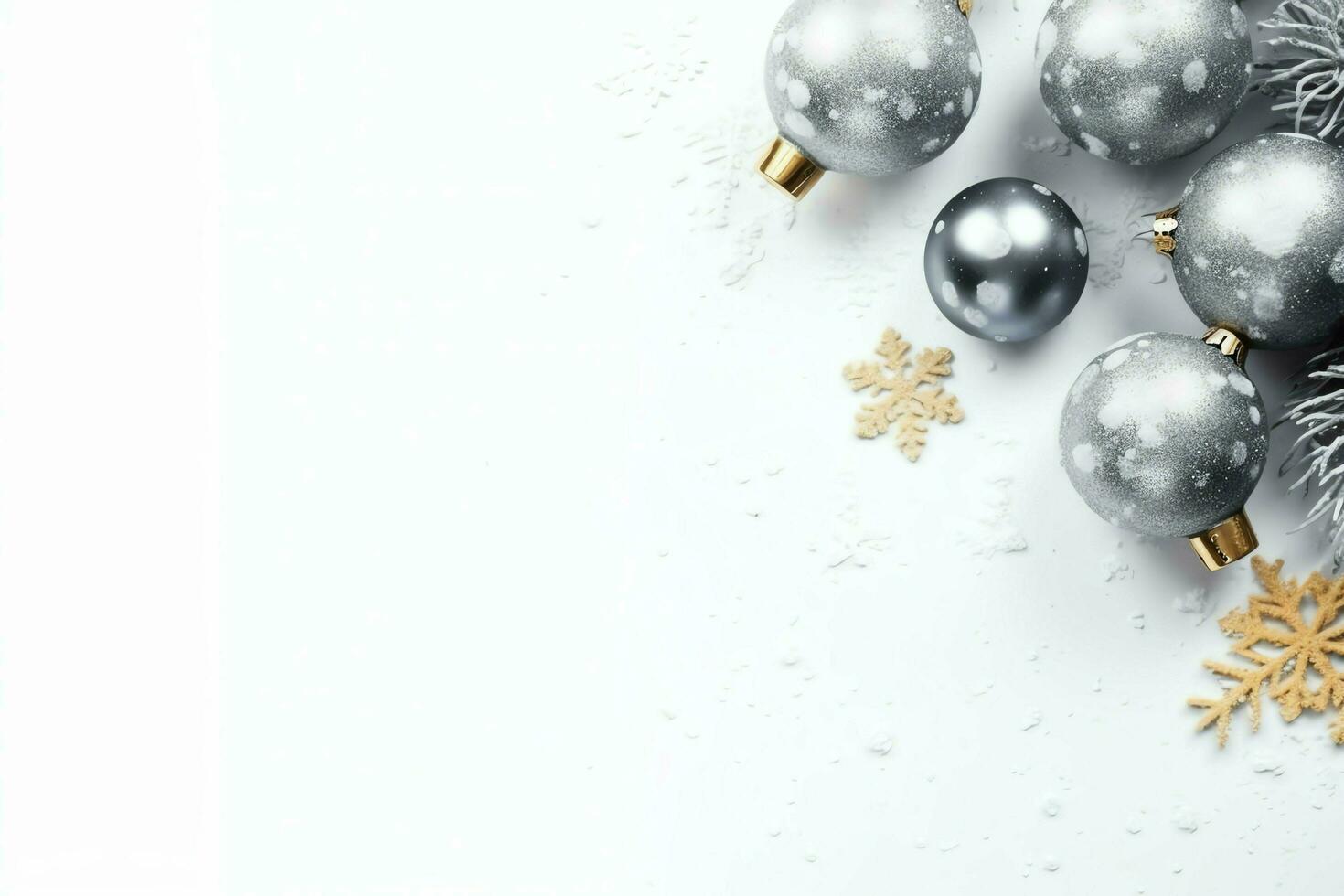 Christmas composition with gift boxes, card balls fir branches pine cones with copy space. Christmas by AI Generated photo