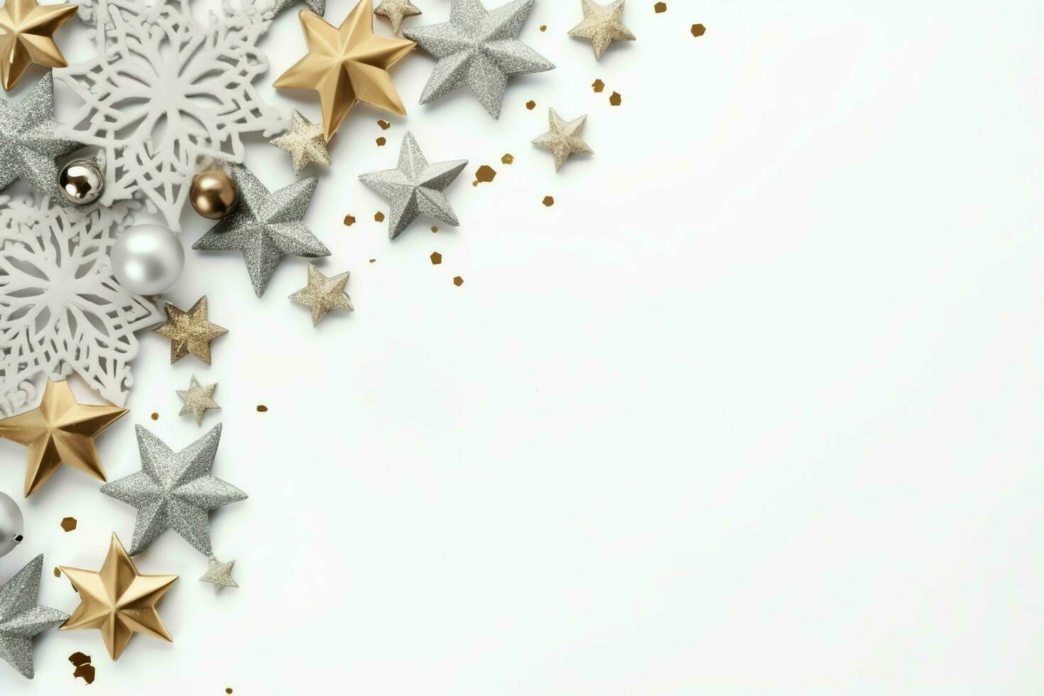 Christmas composition with gift boxes, card balls fir branches pine cones with copy space. Christmas by AI Generated photo