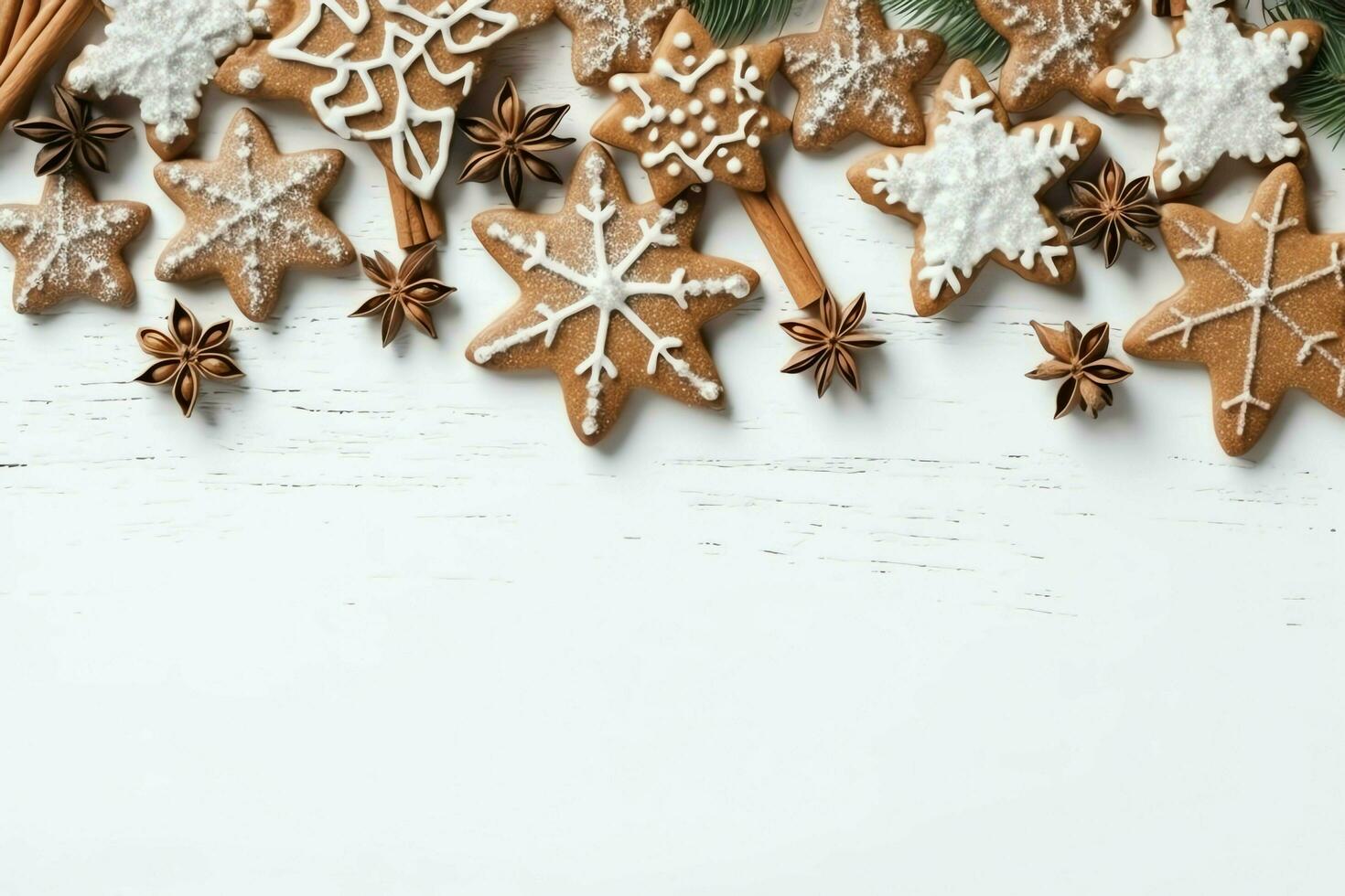 Christmas composition with gift boxes, card balls fir branches pine cones with copy space. Christmas by AI Generated photo