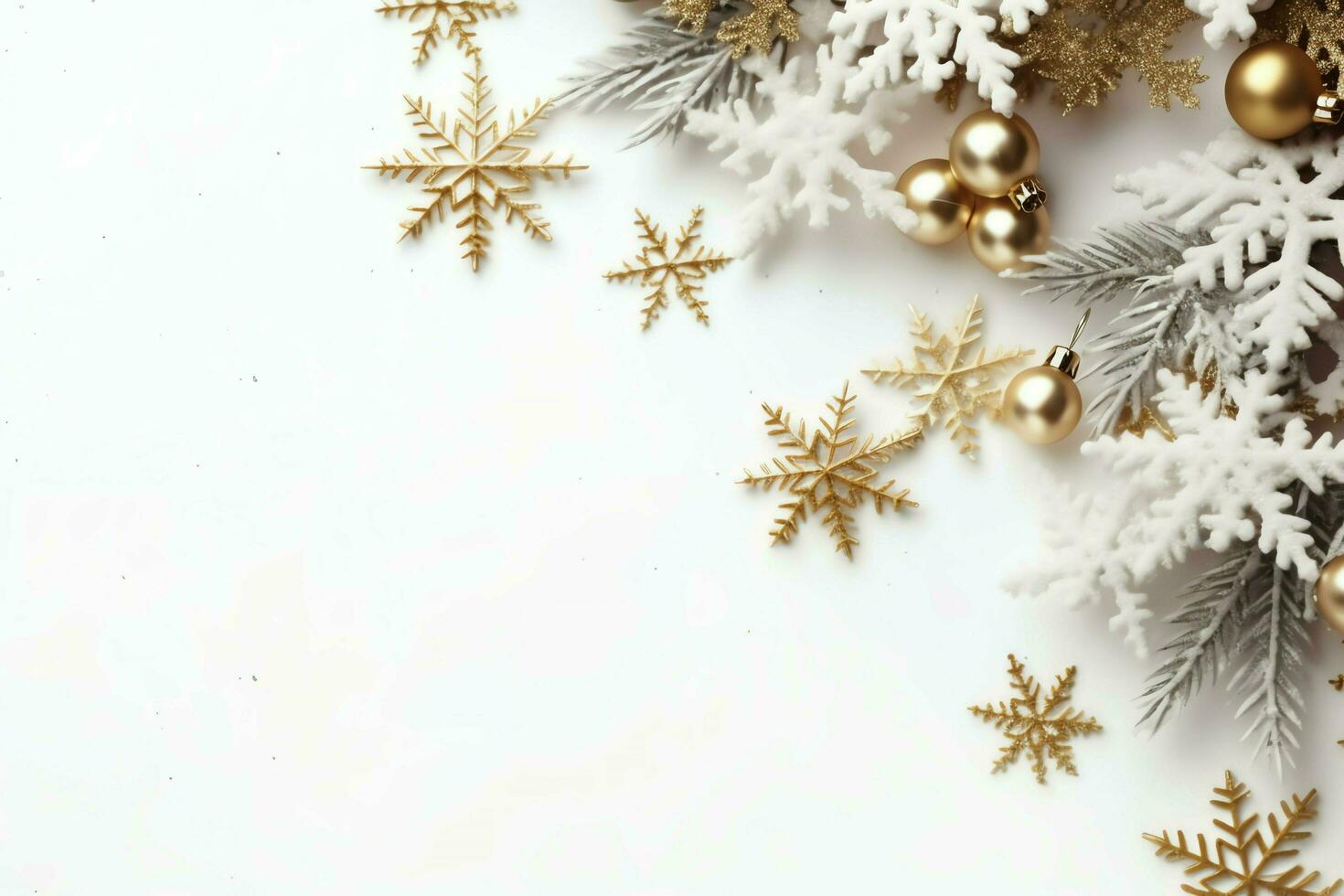 Christmas composition with gift boxes, card balls fir branches pine cones with copy space. Christmas by AI Generated photo
